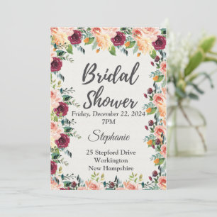 Bridal Shower, blooms surrounding Invitation