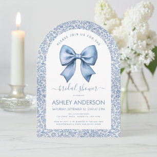 Bridal Shower Blue Bow Arch Vintage Floral Pattern Invitation