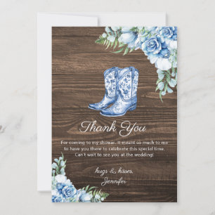bridal shower blue cowgirl boots rustic thank you card