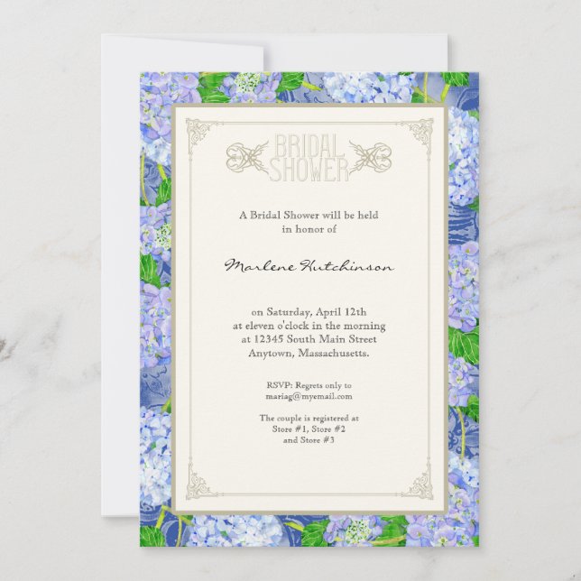 Bridal Shower Blue Hydrangea Lace Floral Formal Invitation (Front)