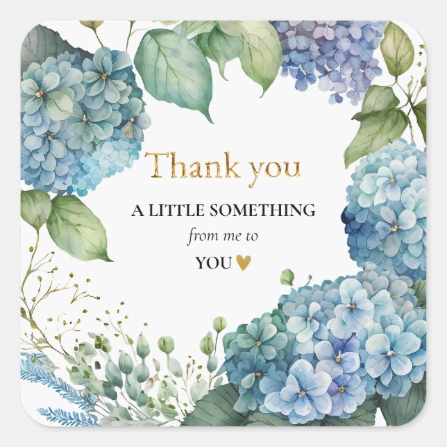 Bridal Shower Blue Hydrangeas Thank you Square Sticker (Front)