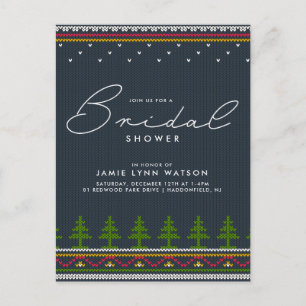  BRIDAL SHOWER   Blue Knit Christmas Tree Sweater Postcard