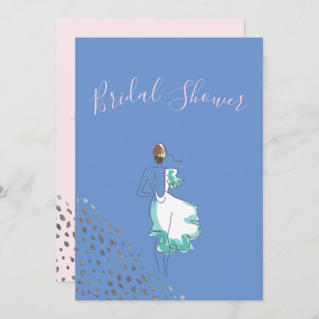 Bridal Shower Blue Pink White Simple Invitation (Front/Back)
