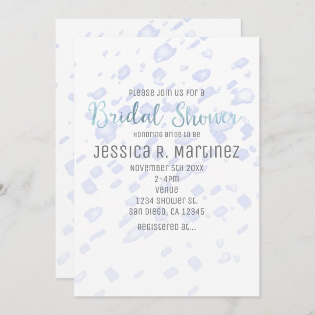 Bridal Shower Blue Rain Watercolor Invitations (Front/Back)