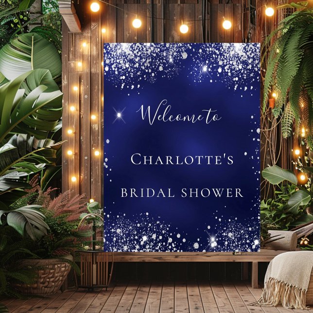 Bridal Shower blue silver glitter sparkle welcome Poster (Creator Uploaded)