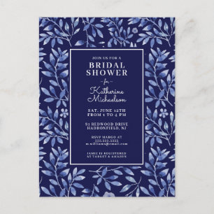 BRIDAL SHOWER   Blue Watercolor Garden Postcard