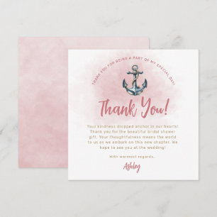Bridal Shower Blush Nautical Anchor Thank You Card