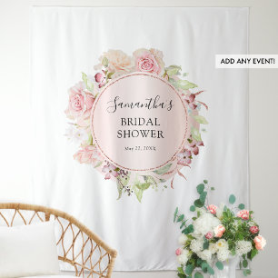 Bridal Shower Blush Pink Floral Photo Backdrop Tapestry