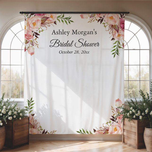 Bridal Shower Blush Pink Floral Photo Backdrop Tapestry (Creator Uploaded)