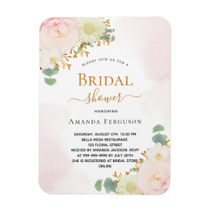 Bridal Shower blush pink flowers invitation Magnet