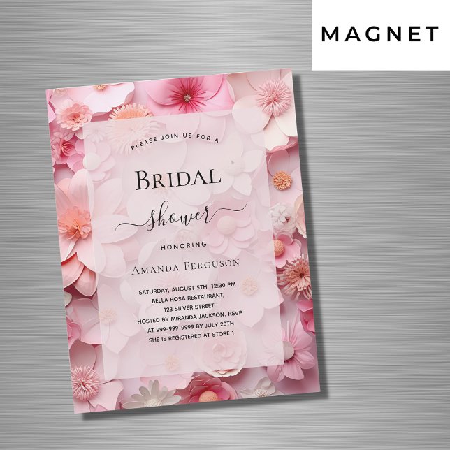 Bridal Shower blush pink flowers luxury Magnetic Invitation (Creator Uploaded)