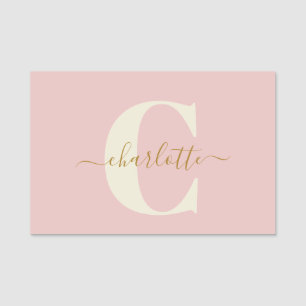 Bridal Shower Blush Pink Gold Monogram First Name Tag