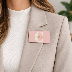 Bridal Shower Blush Pink Gold Monogram First Name Tag
