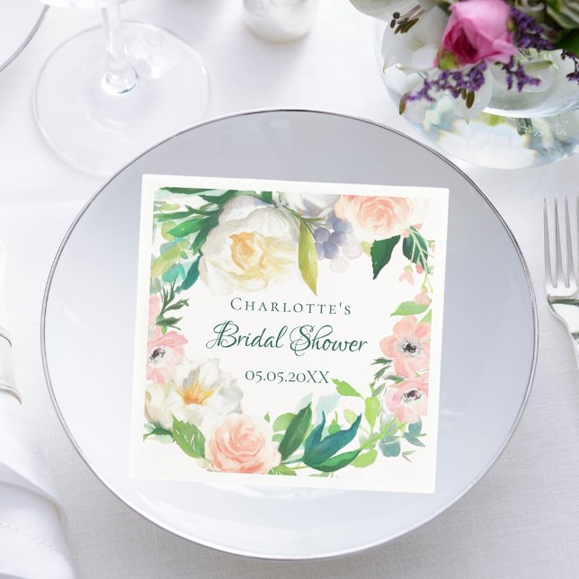 Bridal Shower blush pink greenery florals Napkin (Creator Uploaded)
