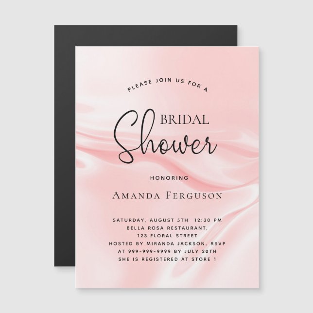 Bridal shower blush pink satin magnet invitation (Front/Back)