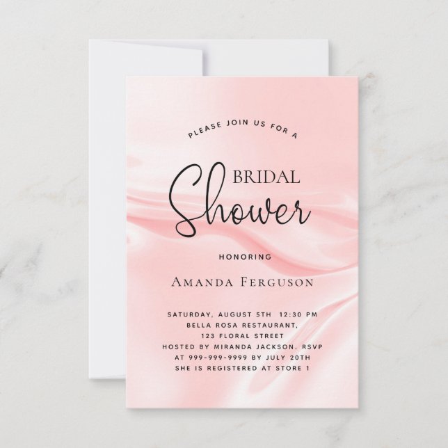 Bridal shower blush pink satin silk invitation (Front)