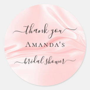 Bridal Shower blush pink silk satin name thank you Classic Round Sticker