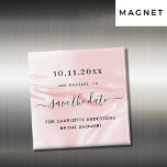 Bridal Shower blush pink silk satin save the date Magnet<br><div class="desc">A girly and trendy Save the Date magnet for a Bridal Shower. A blush pink satin,  silk background. Personalise and add a date and name. Black coloured letters.  The text: Save the Date is written with a large trendy hand lettered style script.</div>