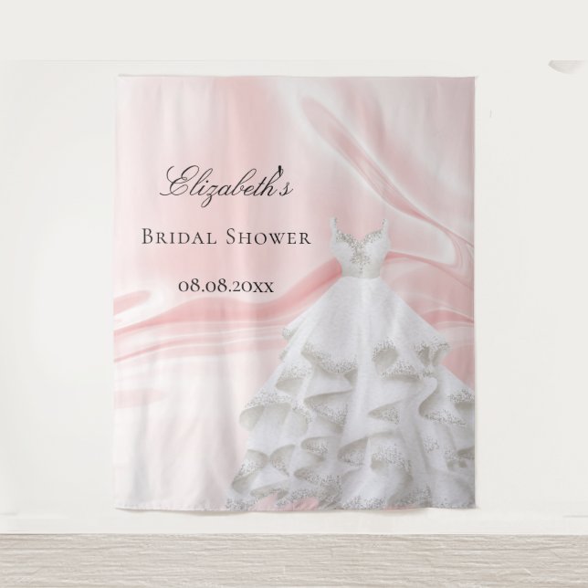 Bridal shower blush pink white bride dress name tapestry (Front)