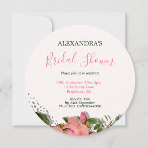 Bridal Shower Blush Pink White Rose Round Announcement