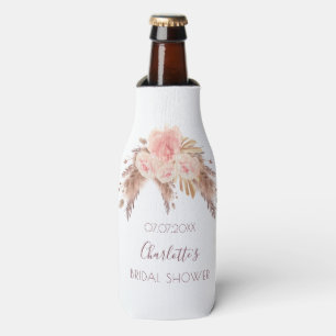 Bridal shower blush rose floral pampas grass name bottle cooler