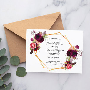 Bridal shower blush rose gold floral invitation postcard