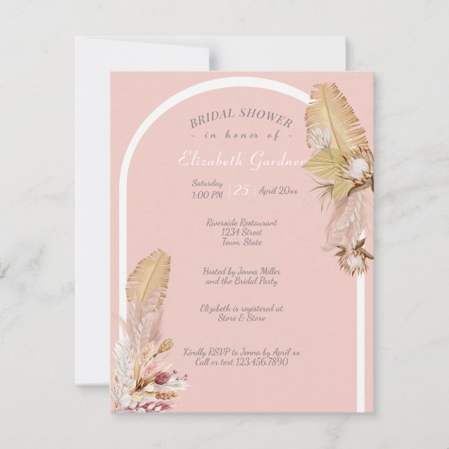 Bridal Shower Bohemian Dried Palm & Pompas Grass  Invitation (Front)