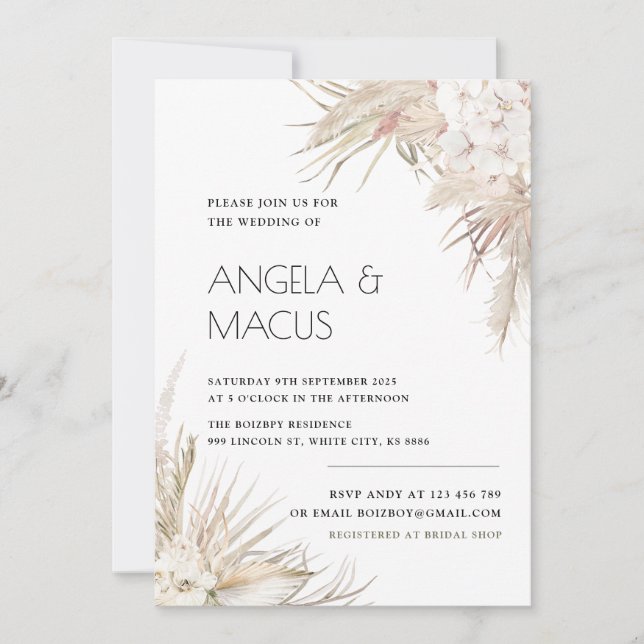 Bridal Shower Boho pampas Grass Invitation (Front)