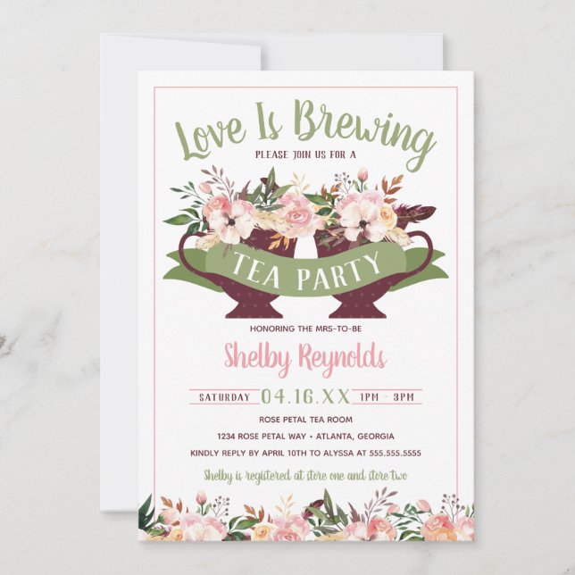 Bridal Shower Boho Tea Party Invitation (Front)