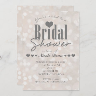 Bridal Shower Bokeh White Modern Heart Invitation