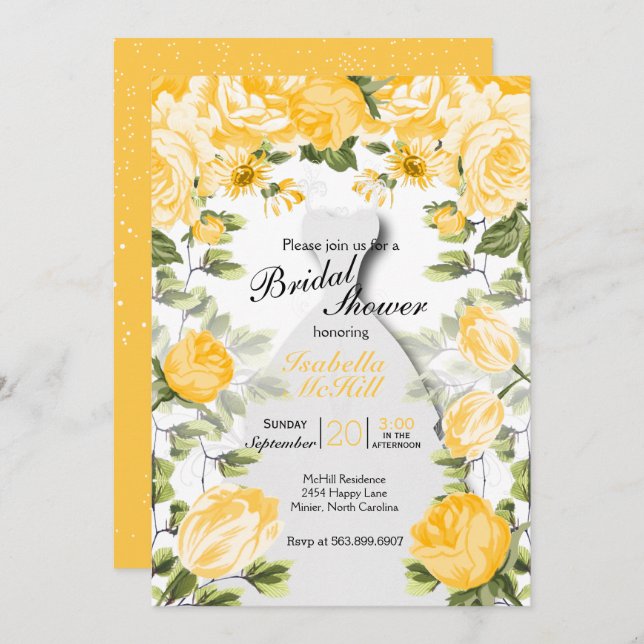 Bridal Shower - Botanical Golden Yellow Floral Invitation (Front/Back)