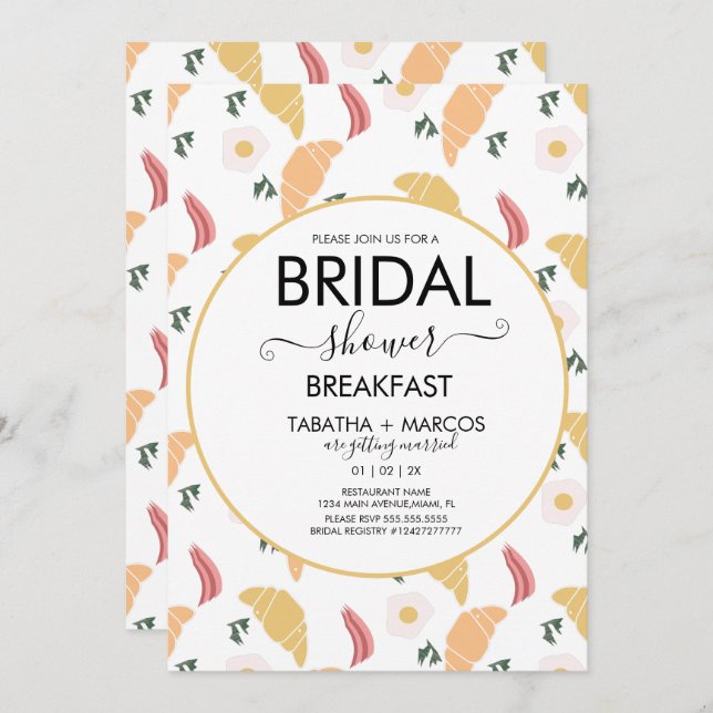 Bridal Shower Breakfast Eggs Croissant Brunch Invitation (Front/Back)
