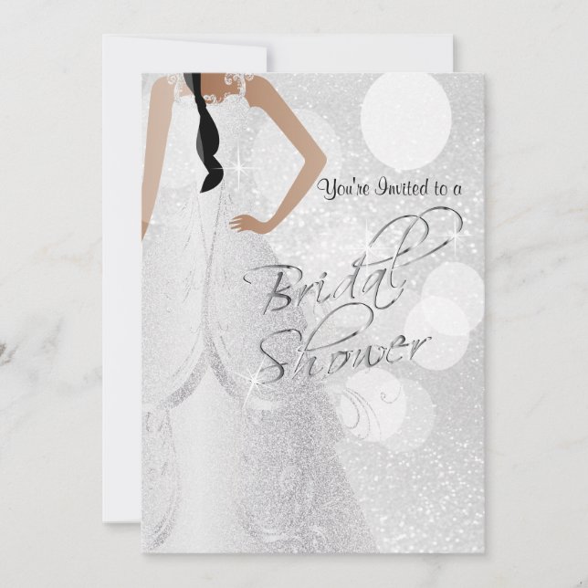 Bridal Shower Bride a in White Glitter Invitation (Front)