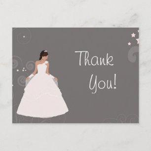 Bridal Shower Bride fancy white dress Thank You Postcard