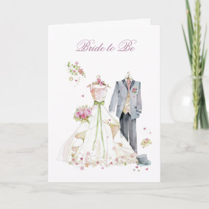Bridal Shower Bride & Groom Pink Cream dress Card