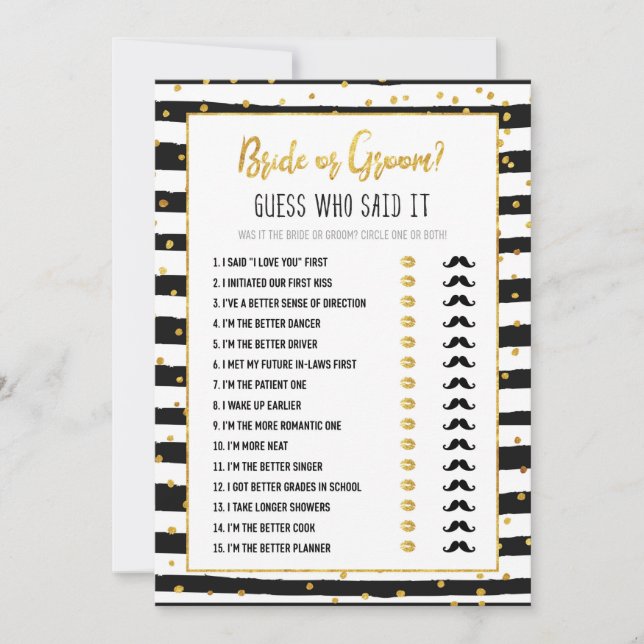 Bridal Shower Bride or Groom Game | Gold Confetti Invitation (Front)