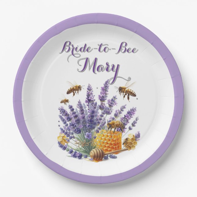 Bridal Shower Bride to Bee Lavender Paper Plate (Front)