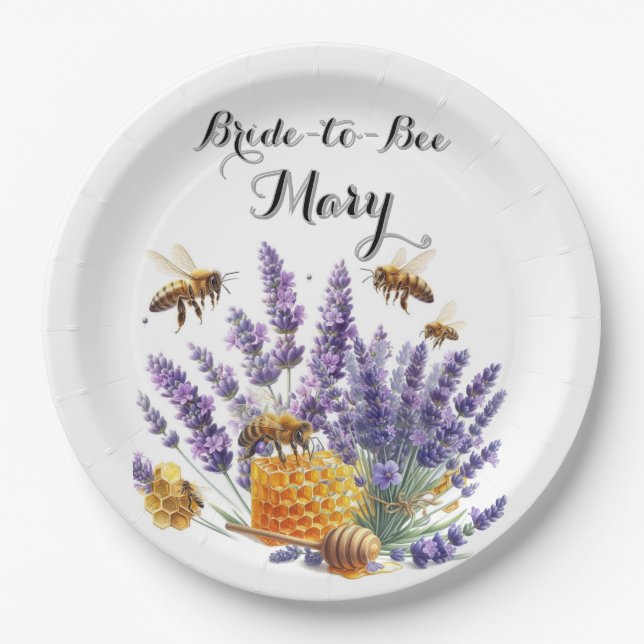 Bridal Shower Bride to Bee Lavender Paper Plate (Front)