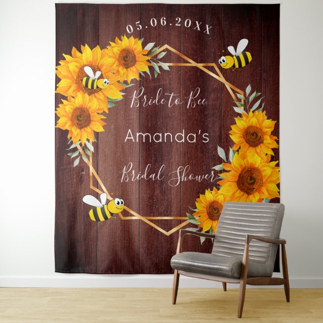 Bridal Shower Bride to bee sunflowers rustic wood Tapestry (In Situ)