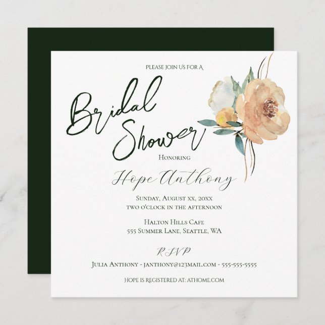Bridal Shower Bright Summer Flowers Elegant Invitation (Front/Back)