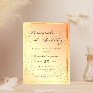 Bridal shower bruch bubbly bubbles gold invitation postcard