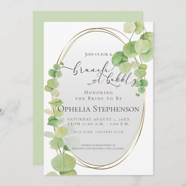 BRIDAL SHOWER | Brunch and Bubbly Eucalyptus Invitation (Front/Back)