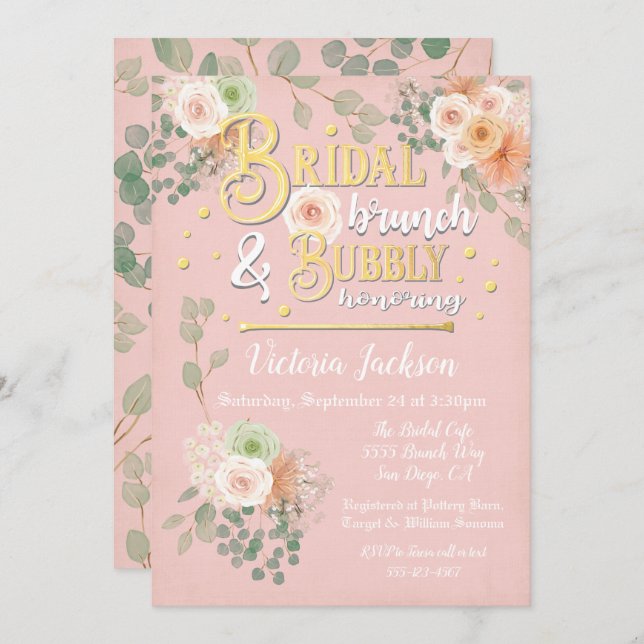 Bridal Shower Brunch and Bubbly invitation (Front/Back)