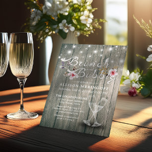 Bridal Shower Brunch Bubbly Champagne Flutes Wood Invitation
