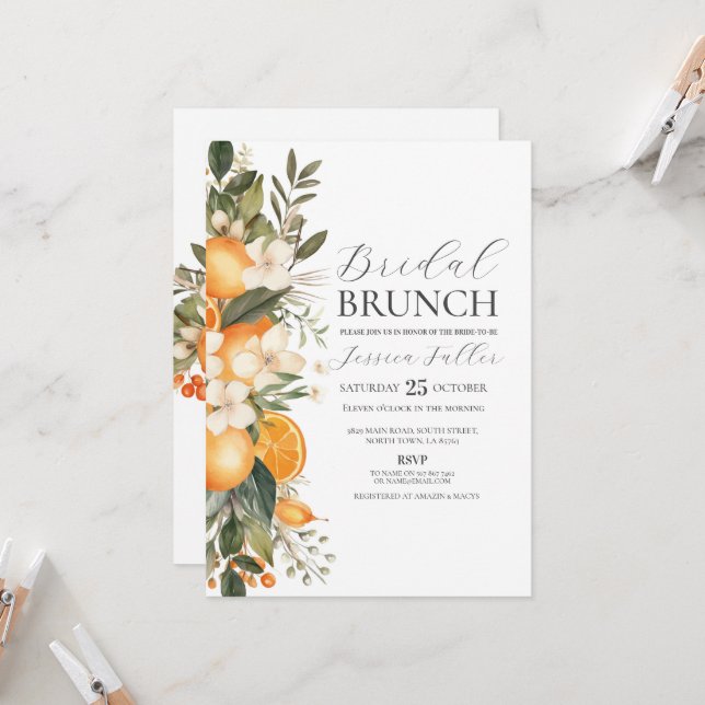 Bridal Shower Brunch Floral Bachelorette Fruit Invitation (Front/Back In Situ)