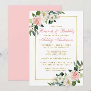 Bridal Shower Brunch Gold Pink Floral Invitation P