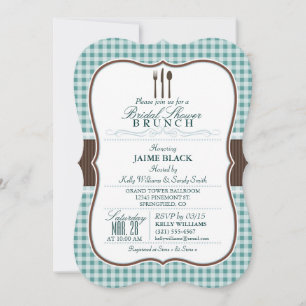 Bridal Shower Brunch; Green & Brown Gingham Invitation