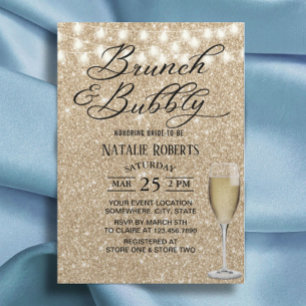 Bridal Shower Brunch Modern Champagne Sparkle Gold Invitation