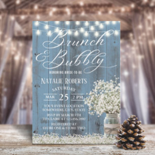 Bridal Shower Brunch Rustic Floral Jar Dusty Blue Invitation