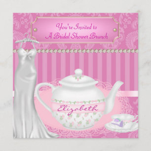 Bridal Shower Brunch Teapot & Teacup Damask Invitation